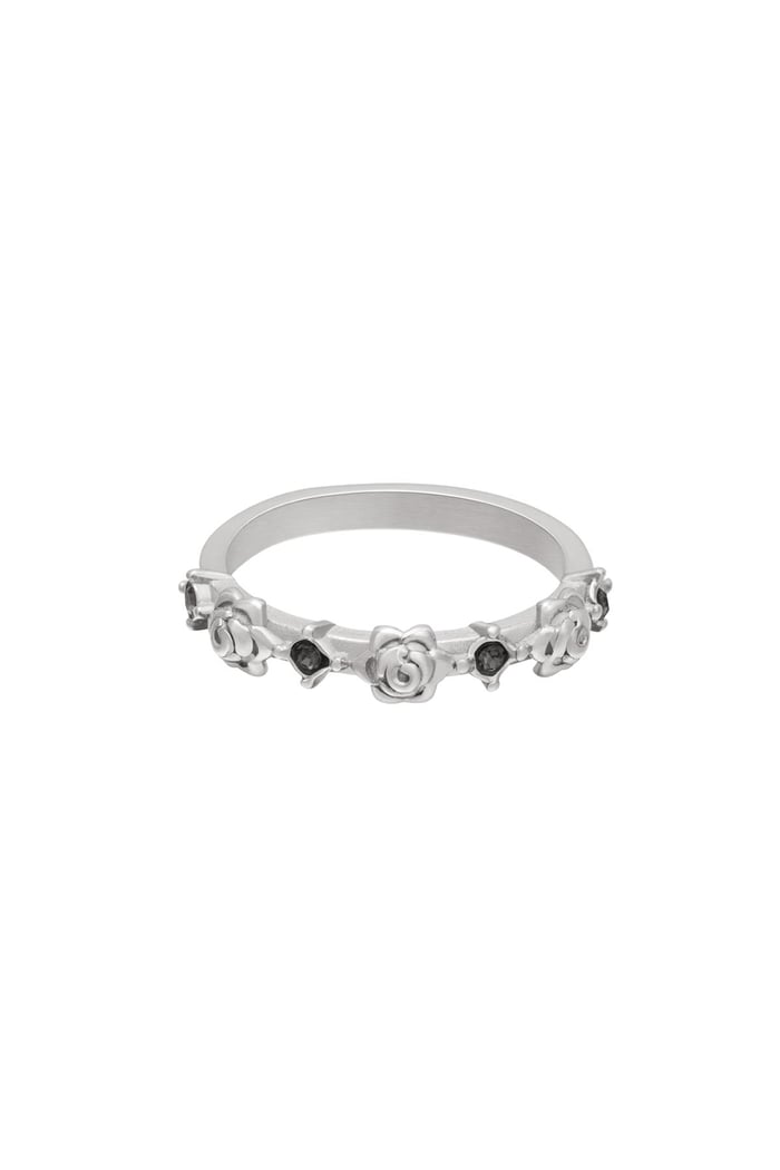 Ringrosen und Zirkonsteine Schwarz & Silber Edelstahl 16