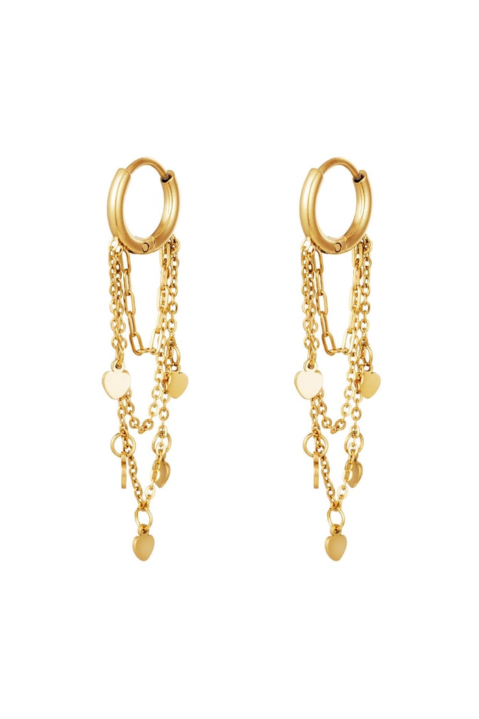 Oorbellen Hanging Hearts Goud kleur Stainless Steel 