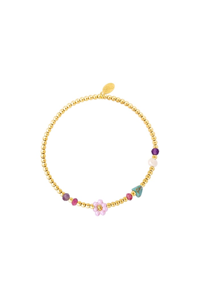 Edelstahl goldenes Armband Blume Rot