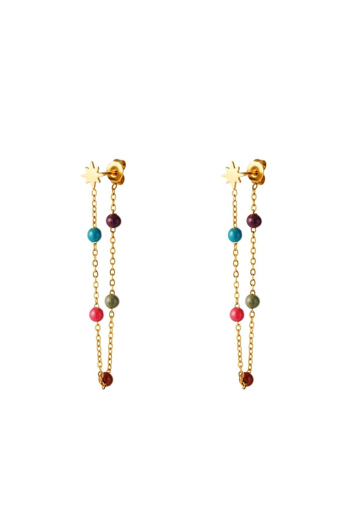 Star earring with collored balls Silver Color Stainless Steel