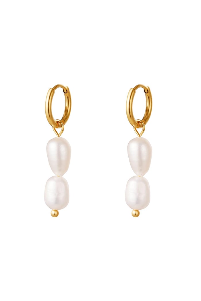 Earrings Double Pearls Gold Color Stainless Steel