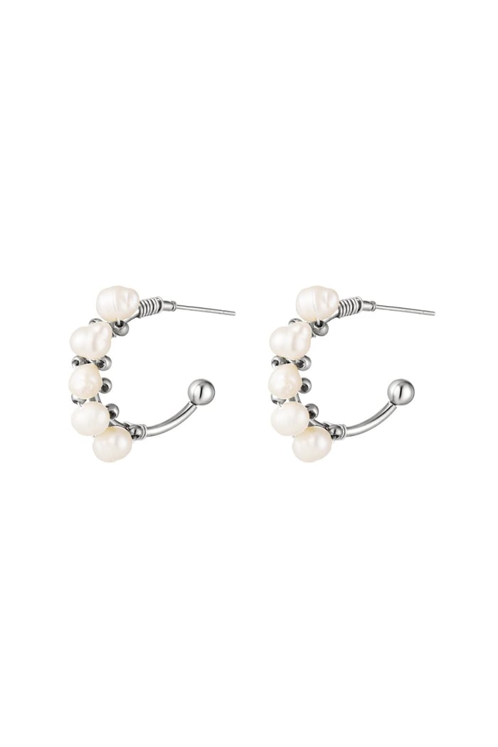 stainless steel earrings halfround hoop pearl