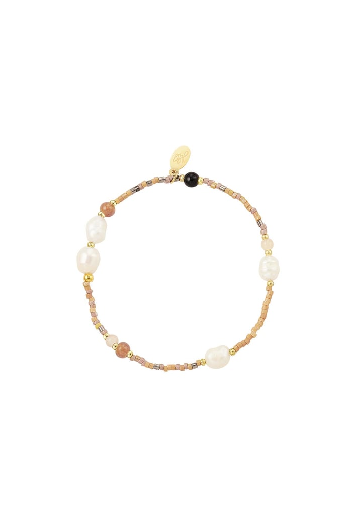 Perlenarmband mit Perlen Beige Edelstahl 