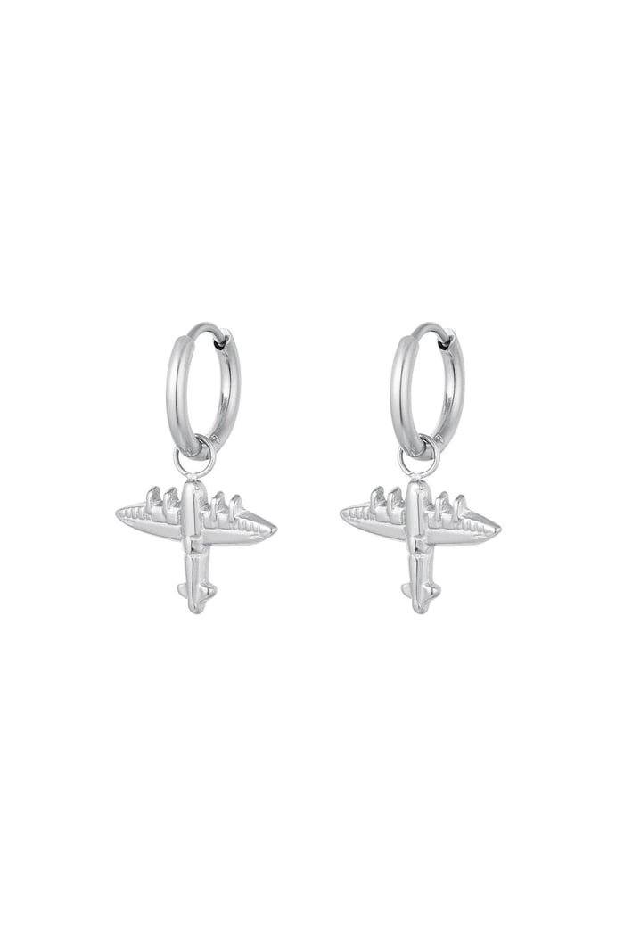 Boucles d'oreilles avec breloque avion Argenté Acier inoxydable 