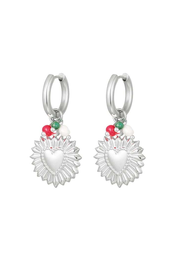 Pendientes corazón flor Plata Acero inoxidable