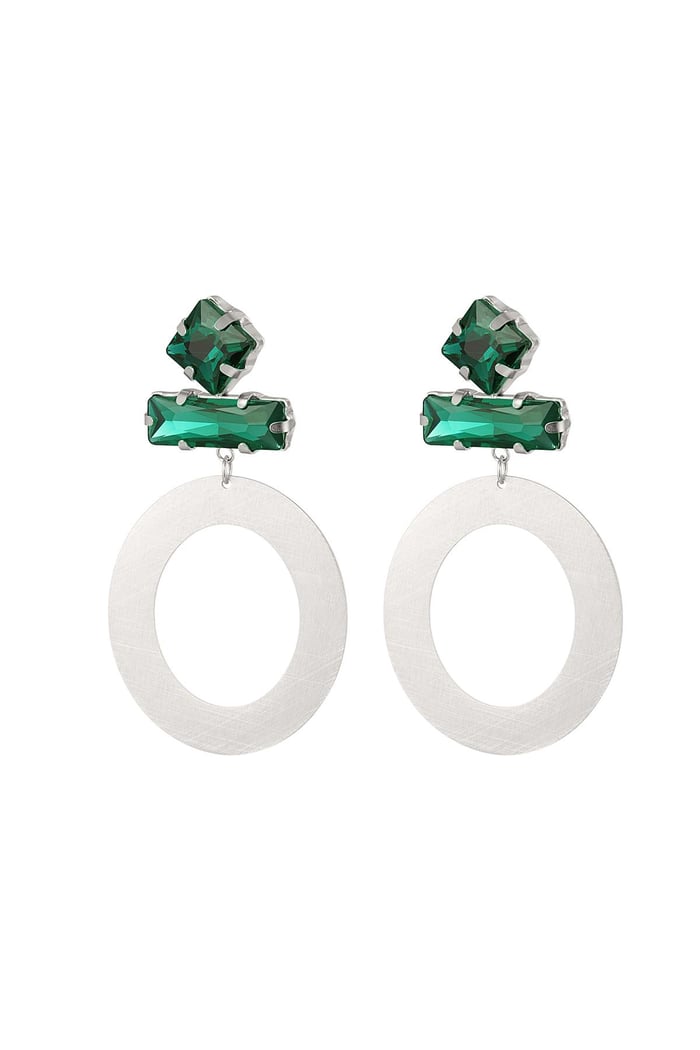 Pendientes redondos con cuentas de cristal Gris y plata Acero inoxidable 