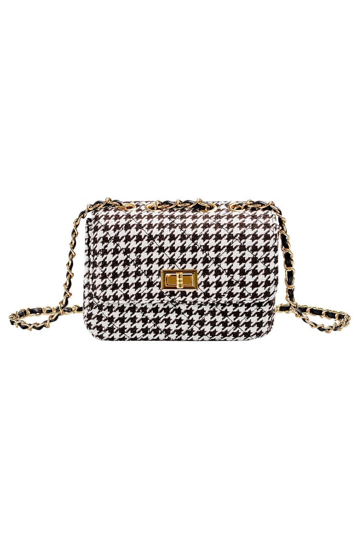 Karierte Tasche mit Metallriemen und Verschluss Schwarz & Weiß Polyester 