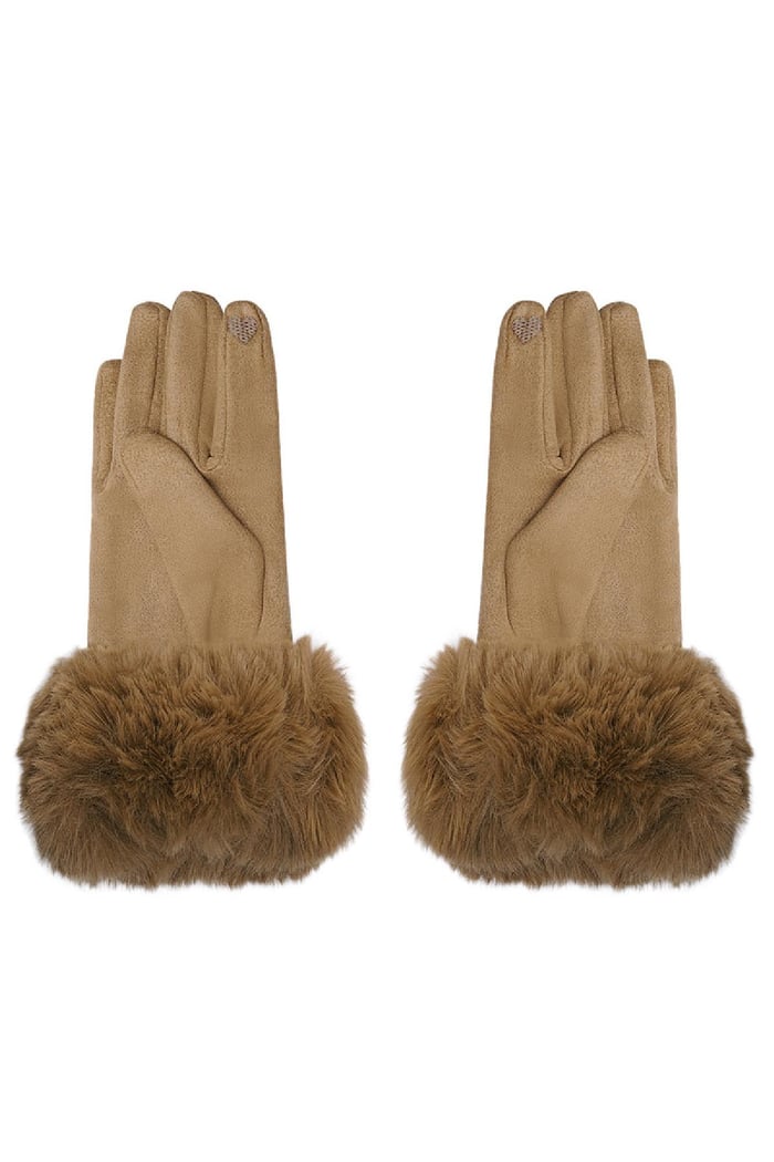 Gloves faux fur with suede look Camel Polyester One size Picture4