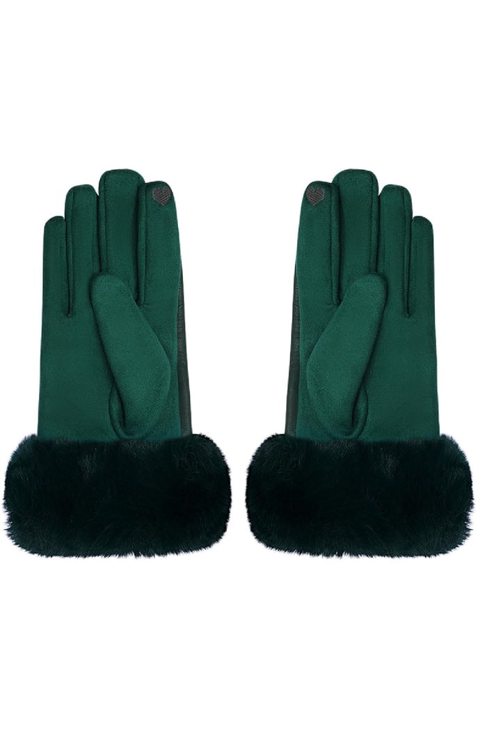 Gloves with faux fur and leather look Green Polyester One size Picture4