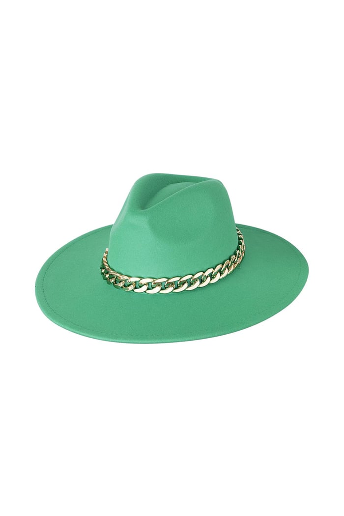 Fedora hat with chain Green Polyester