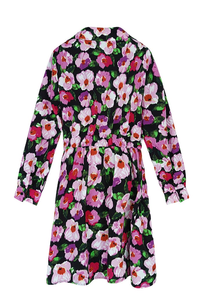 Kleid mit Blumendruck und Knopfdetail Schwarz Multi S Bild2