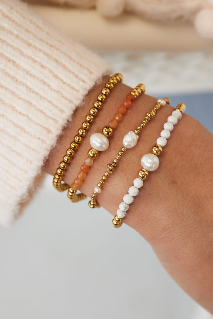 Perlenarmband mit bunten Steinen und 1 Perle Blau & Goldfarbe Edelstahl h5Bild2