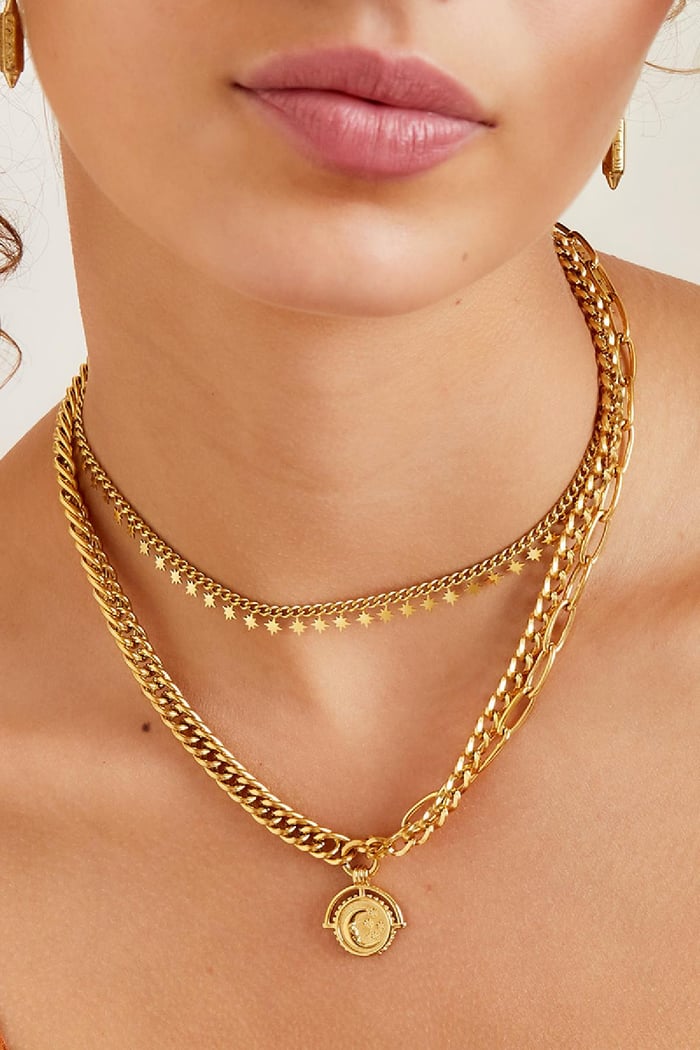 Collana in acciaio inox stelle scintillanti Gold Stainless Steel Immagine3
