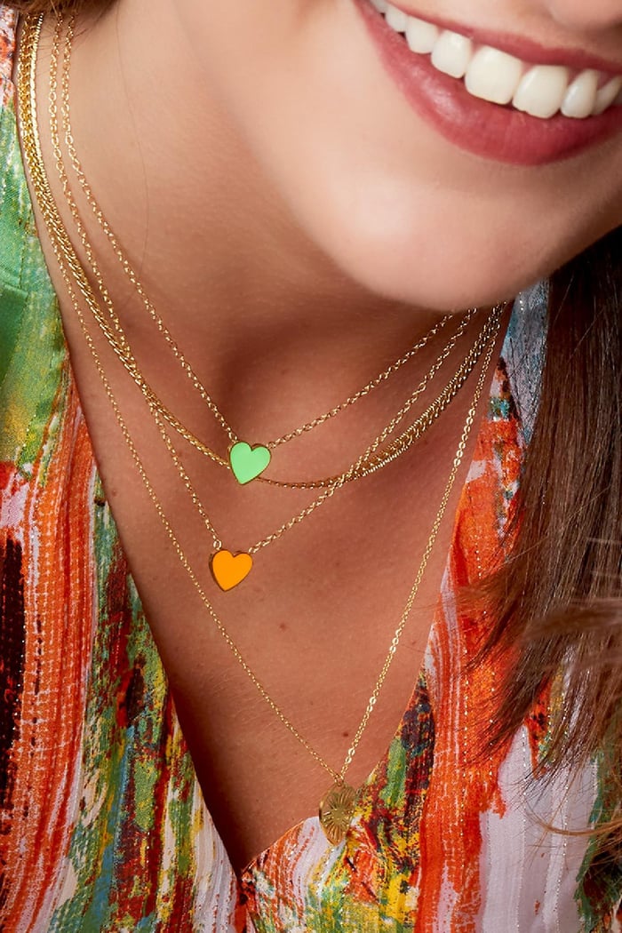 Edelstalen ketting met kleurrijke hartjes bedel Wit Stainless Steel Afbeelding3