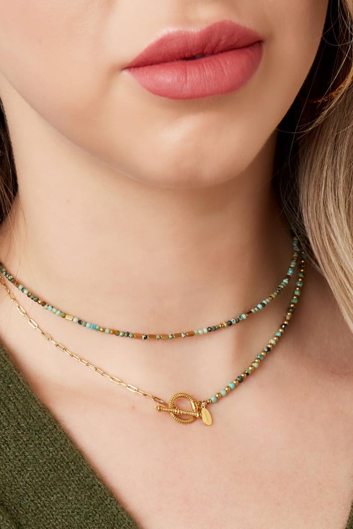 Bunte Perlenkette Grau & Goldfarbe Edelstahl Bild3