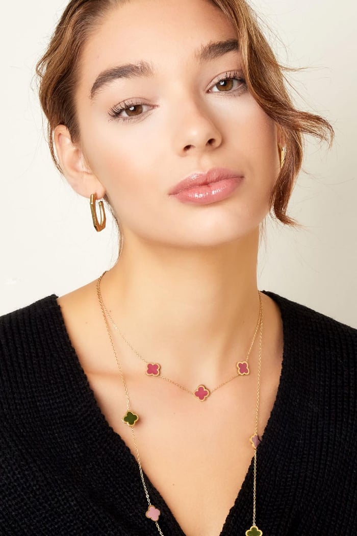 Necklace three colorful clovers Rose Stainless Steel Picture3