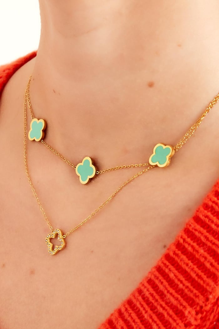 Necklace three colorful clovers Rose Stainless Steel Picture6