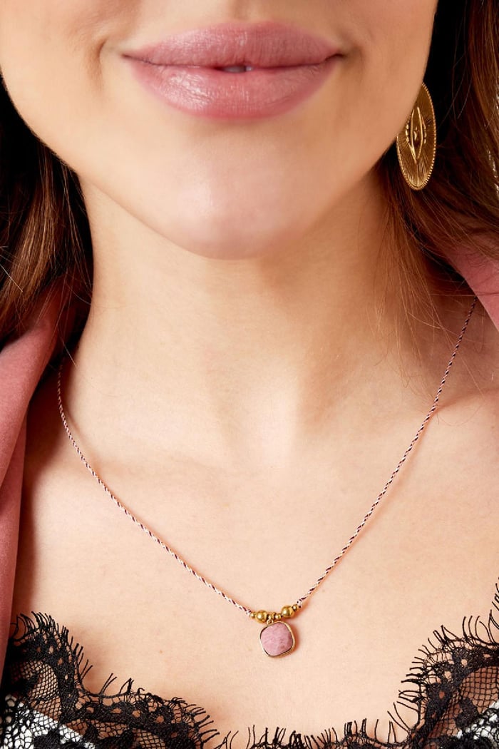 necklace with large stone charm pink &  Picture3