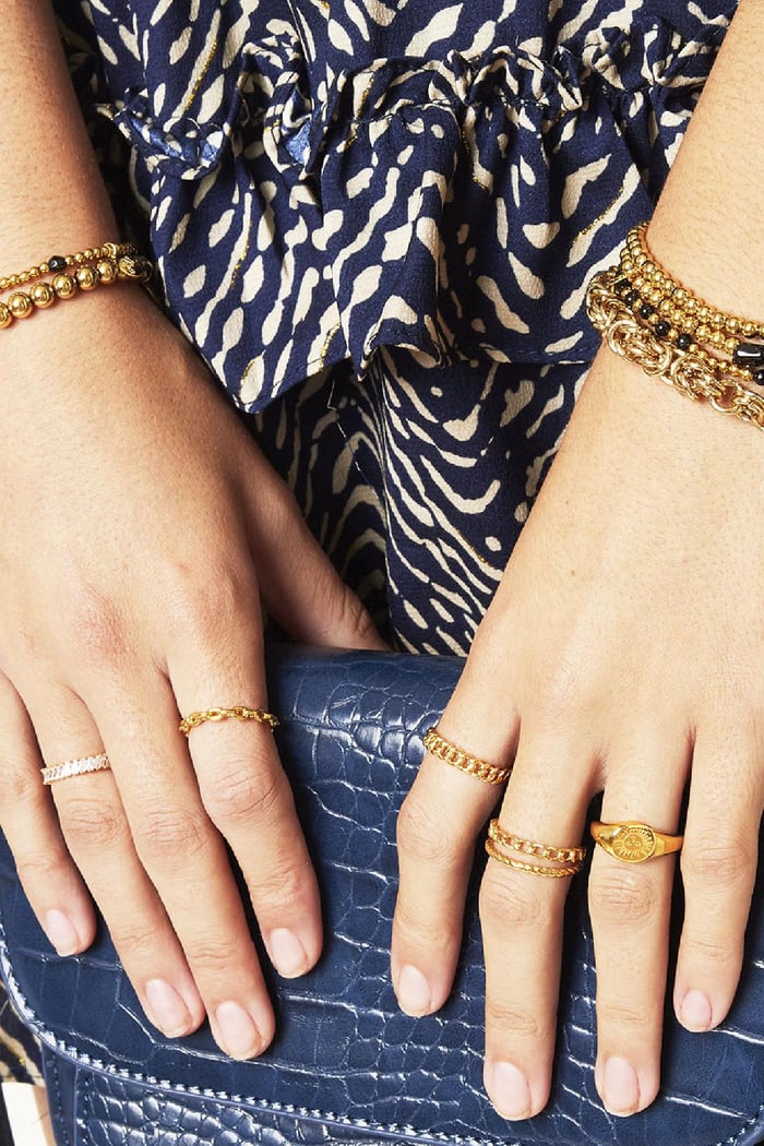 Bracciale Perle Grandi In Acciaio Inossidabile Colore oro-6MM Immagine2