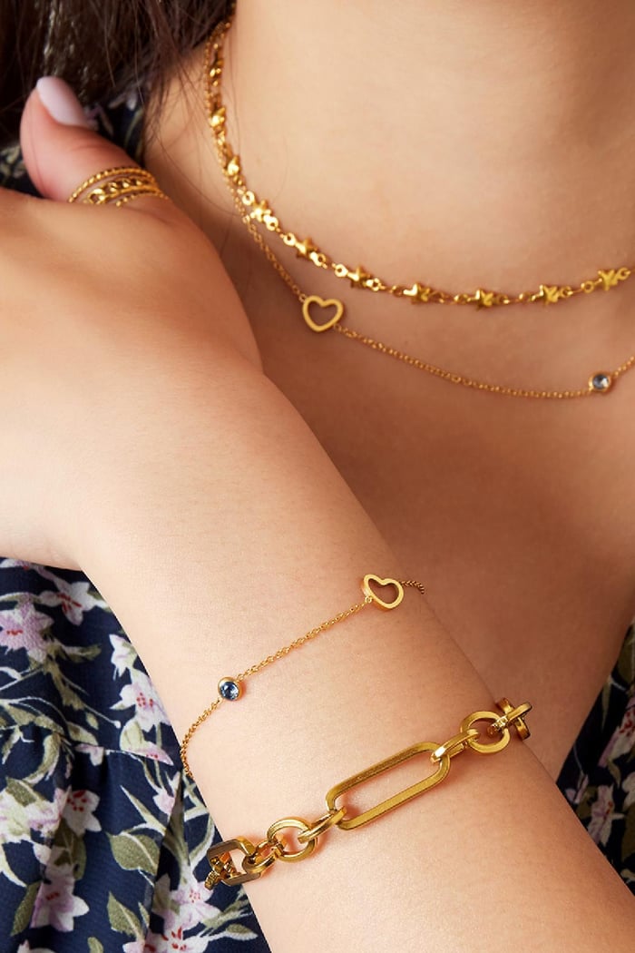 Geboortesteen armband januari Goud kleur Rood Stainless Steel Afbeelding4
