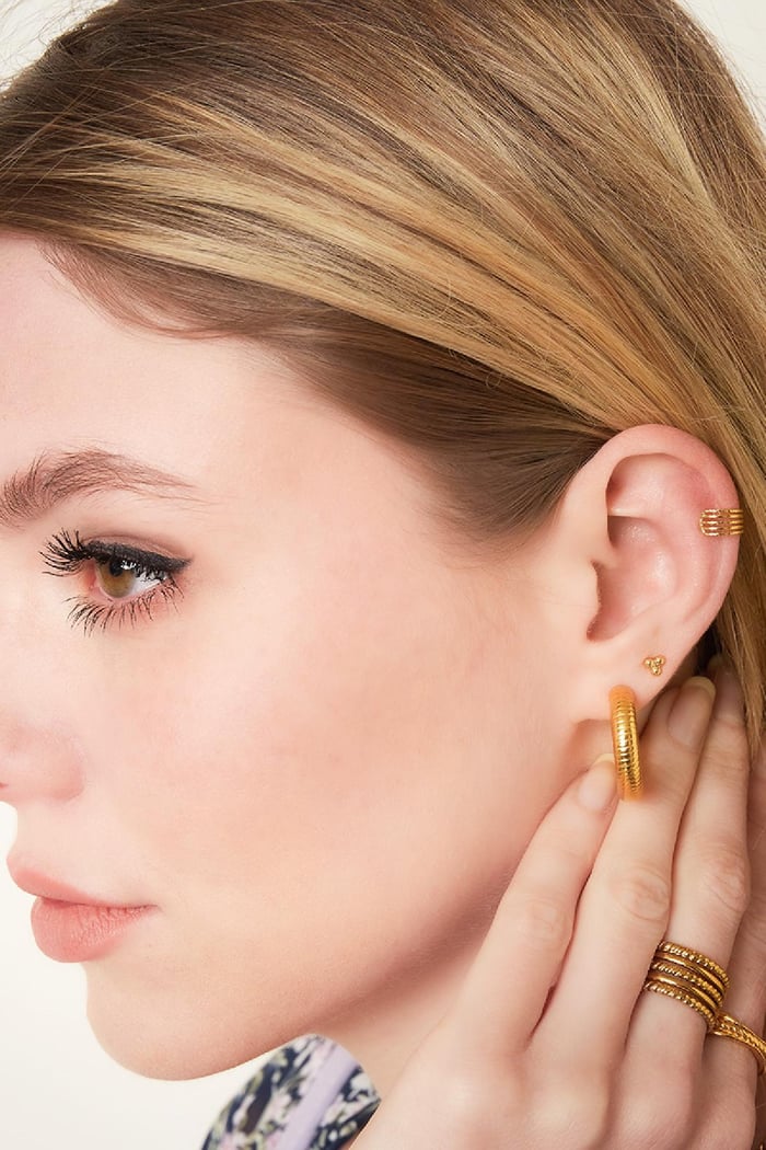 Earcuff van vijf afwisselende rijen Goud kleur Stainless Steel Afbeelding3