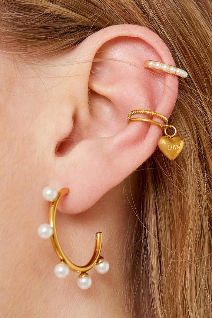Dubbele RVS earcuff met hartjesbedeltje Zilver Stainless Steel Afbeelding3