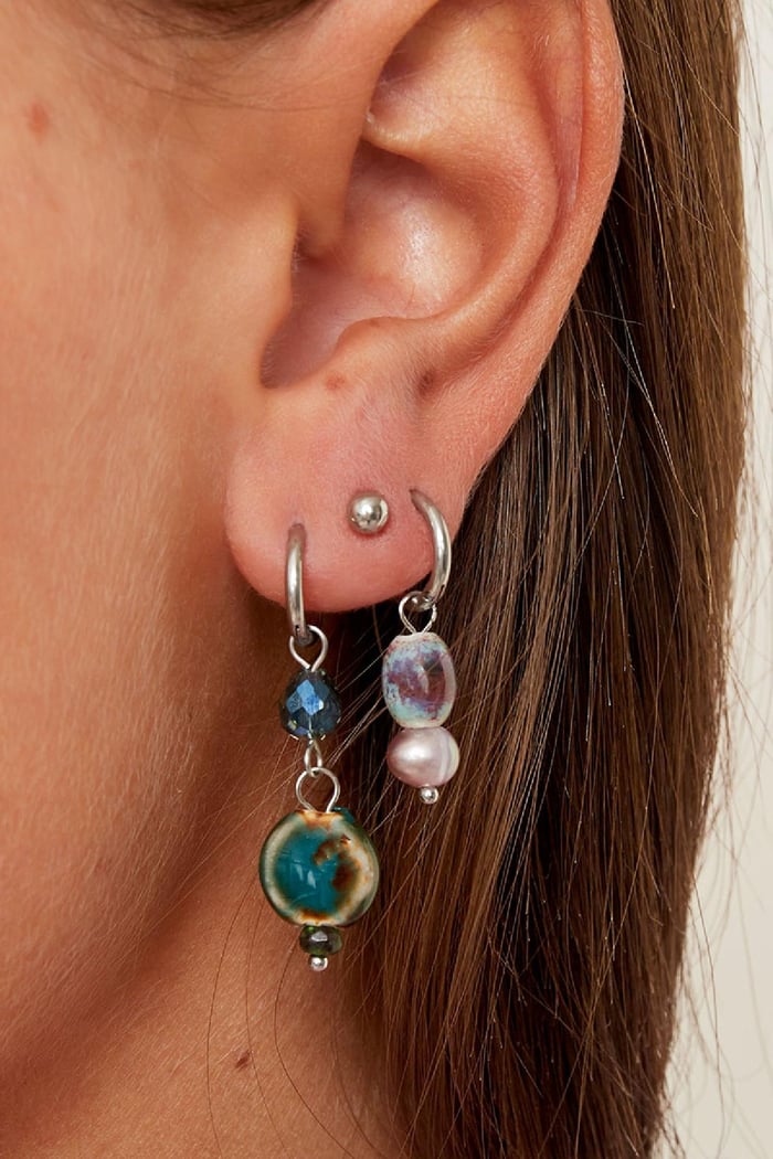 Pendientes con Charm de Colores Pequeños Plata Acero inoxidable Imagen3