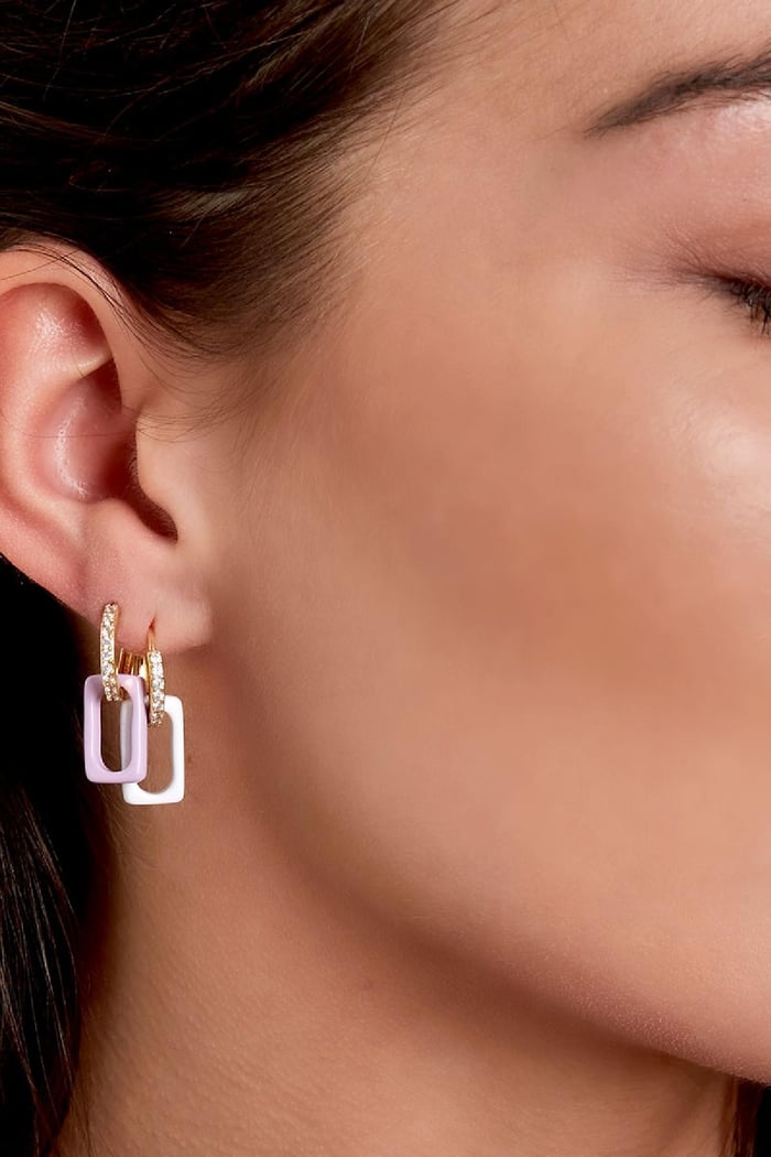 Pendientes de eslabones de ancla coloridos cuadrados Rosado Cobre Imagen4