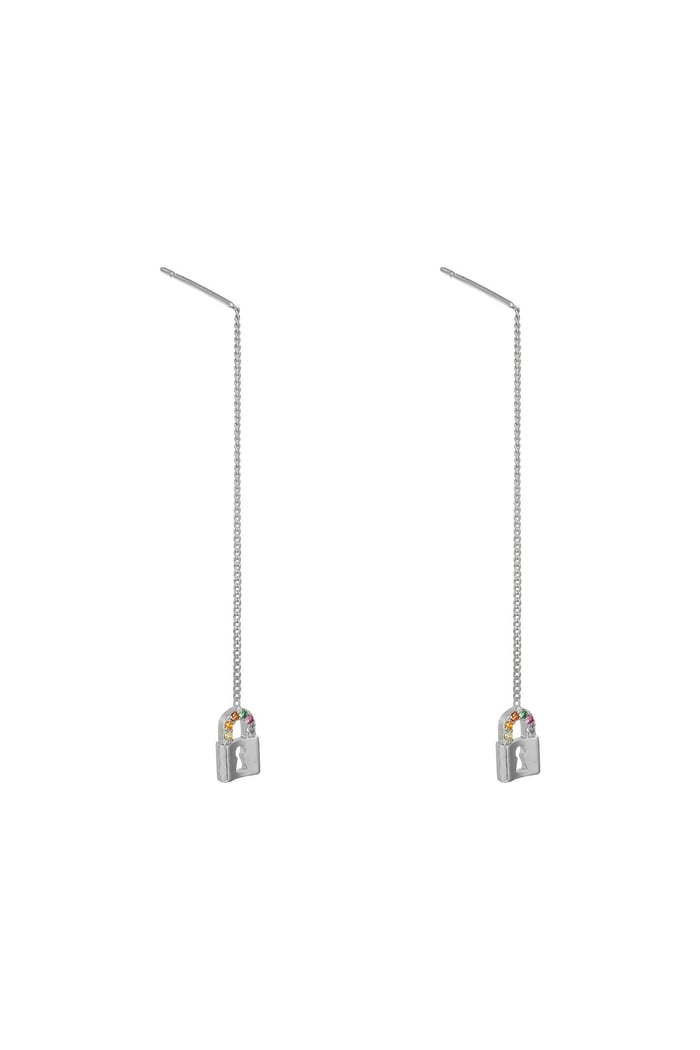 Earrings Chain Lock Silver Color Copper 