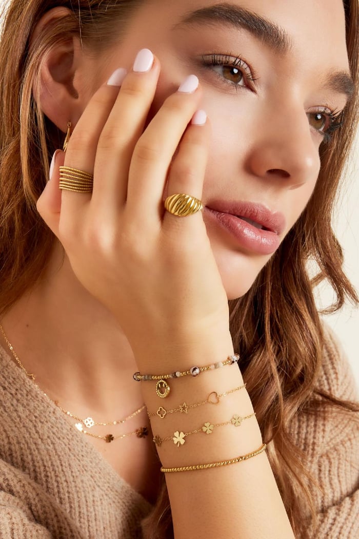 Armband 5 klavertjes Goud kleur Stainless Steel h5Afbeelding2