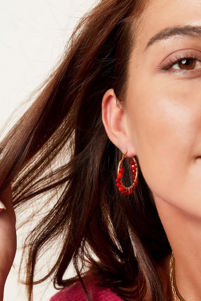 Boucles d'oreilles créoles avec grosses perles colorées Bleu Acier inoxydable h5Image5