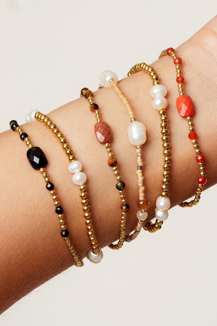 Bracelet perlé avec pierre carrée de couleur - Collection pierres naturelles Couleur orange & Couleur or Stone h5Image3