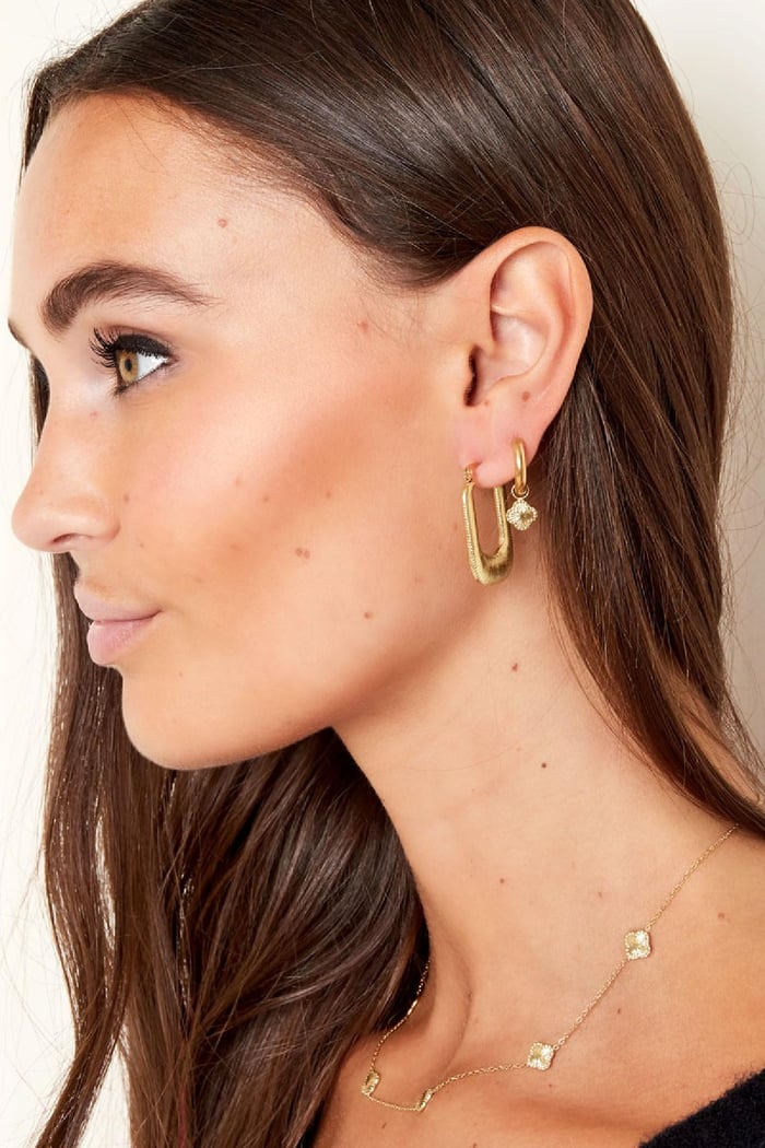 Earrings clover with pattern Gold Color Stainless Steel h5Picture3