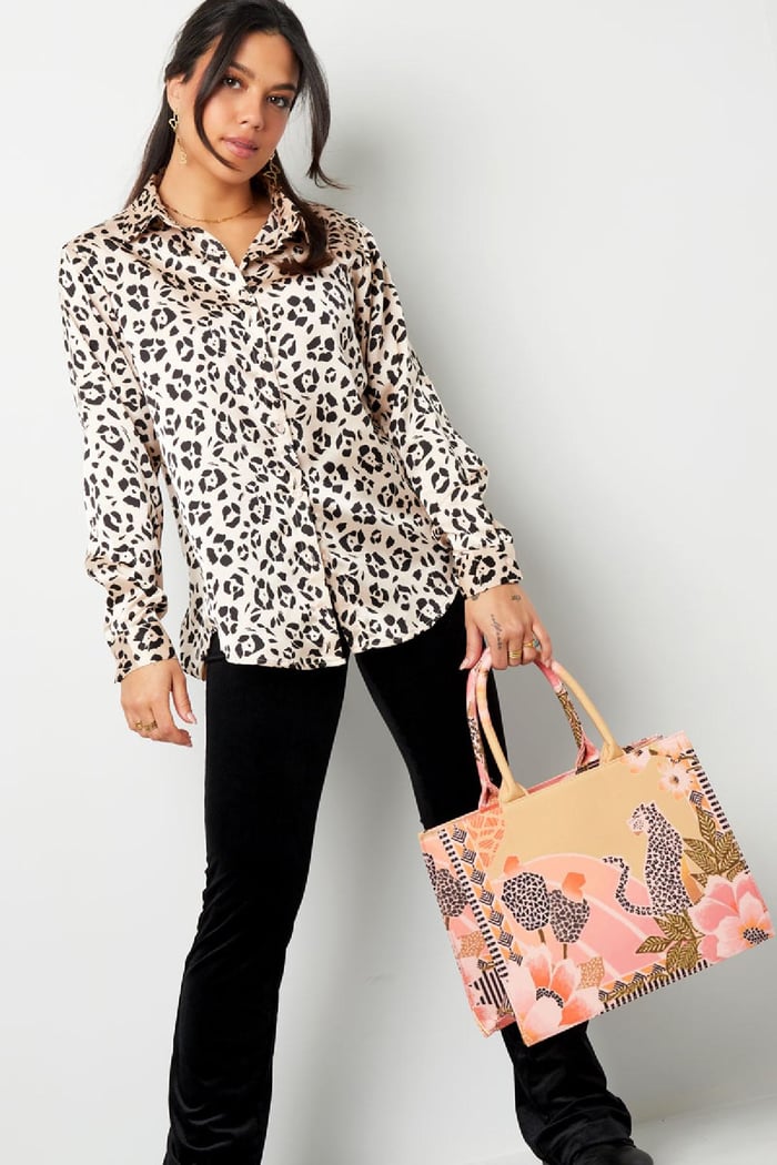 Shopper luipaard met bloem medium Multi Polyester Afbeelding2