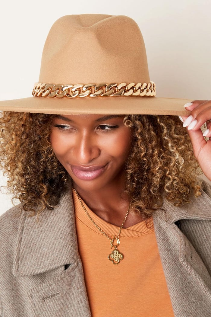 Fedora hat with chain Green Polyester Picture2