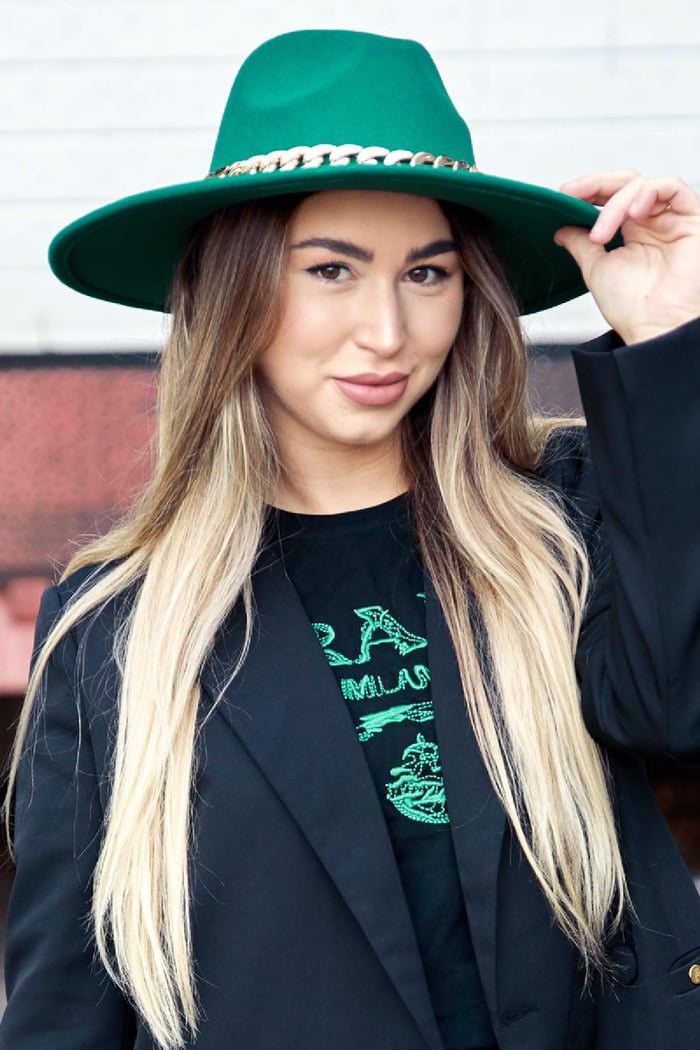 Fedora hat with chain Green Polyester Picture3