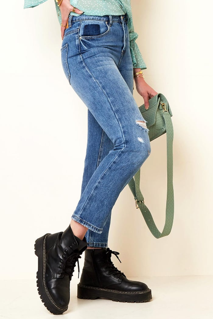 Enkellange jeans met versleten details Blauw XS Afbeelding5