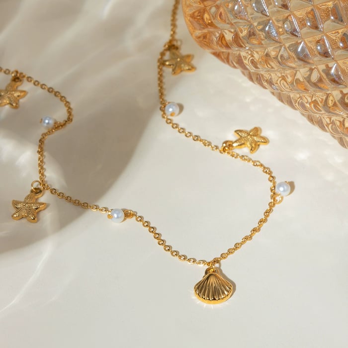french new ocean series pearl accessories s  cross-border fashion all-match starfish shell necklace jewelry h5Picture2
