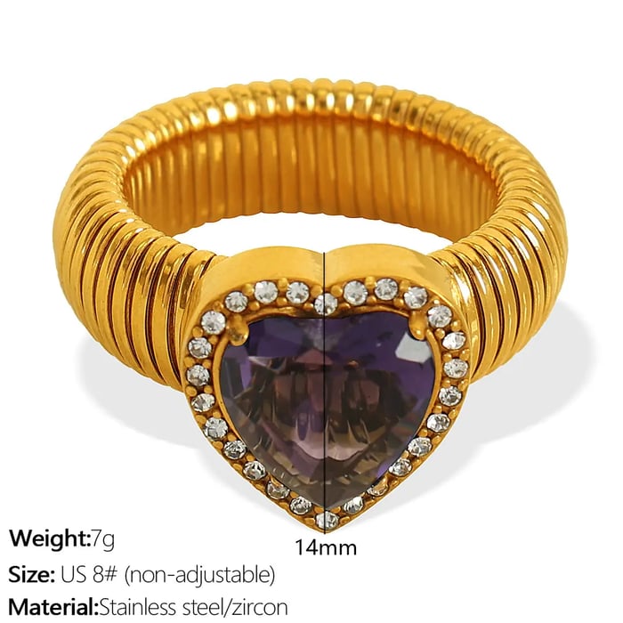 1 pair romantic series retro heart colorful stainless steel  gold color plated zircon women's single rings