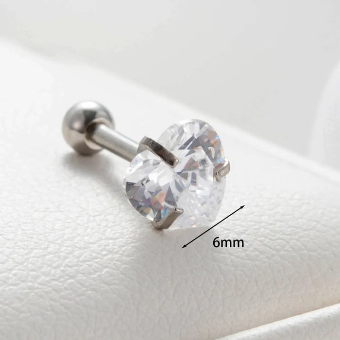 1 pieza de pendientes de botón de acero de titanio con forma de corazón, sin revestimiento, con circonitas para mujer