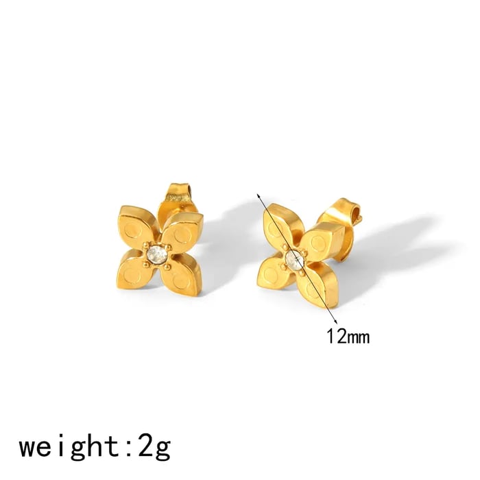 1 pair of simple and stylish  gold-plated stainless steel dot diamond flower earrings for women for daily wear