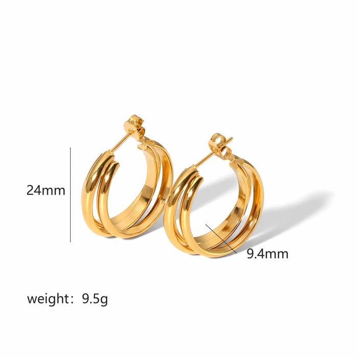1 Paar schlichte, klassische, glänzende, mehrschichtige Spiralohrringe aus 18 Karat vergoldetem Edelstahl für Damenschmuck zum täglichen Tragen