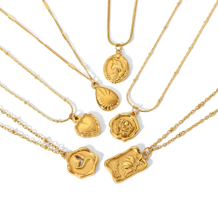 1 piece classic fashion  gold plated stainless steel geometric rectangular heart pendant necklace women's jewelry daily wear