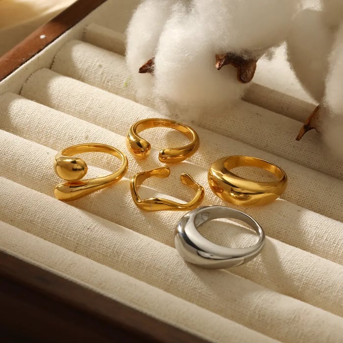 1 pair simple series classic geometric stainless steel  gold plated women single ring