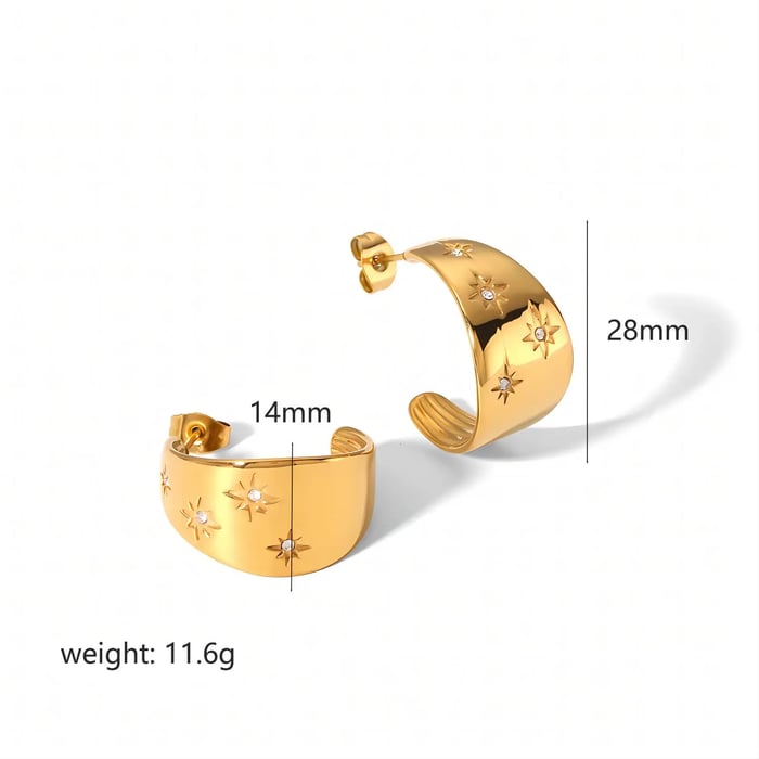1 pair of exquisite and fashionable  gold-plated stainless steel wide eight-pointed star earrings for women for daily wear Picture2