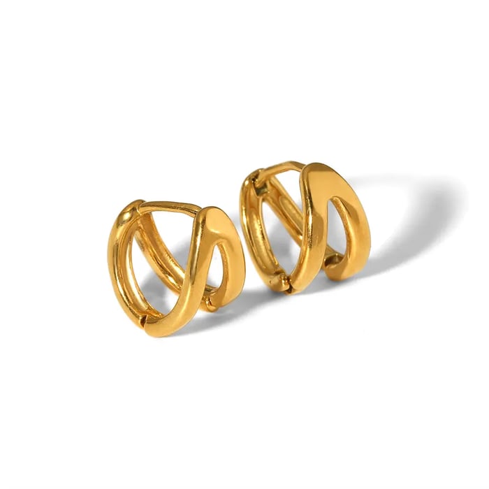 1 pair simple series classic geometric stainless steel  gold plated women hoop earrings