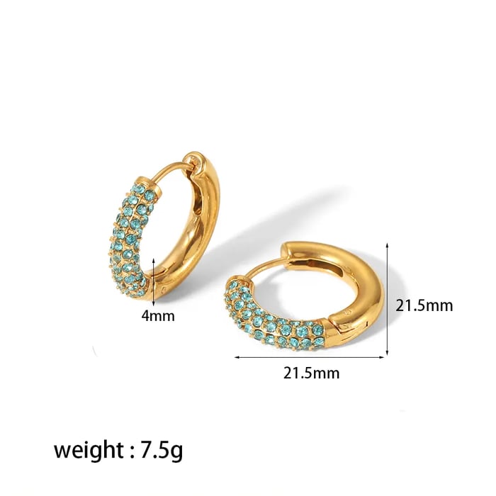 1 pair simple series sweet geometric stainless steel  gold plated rhinestone women hoop earrings Picture2