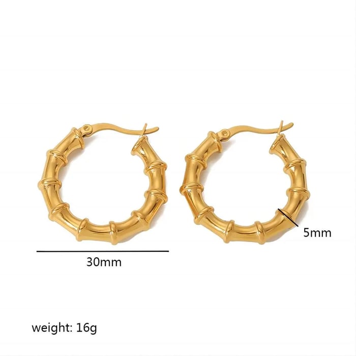 1 pair of simple and fashionable  gold-plated stainless steel bamboo hoop earrings for women for daily wear Picture2