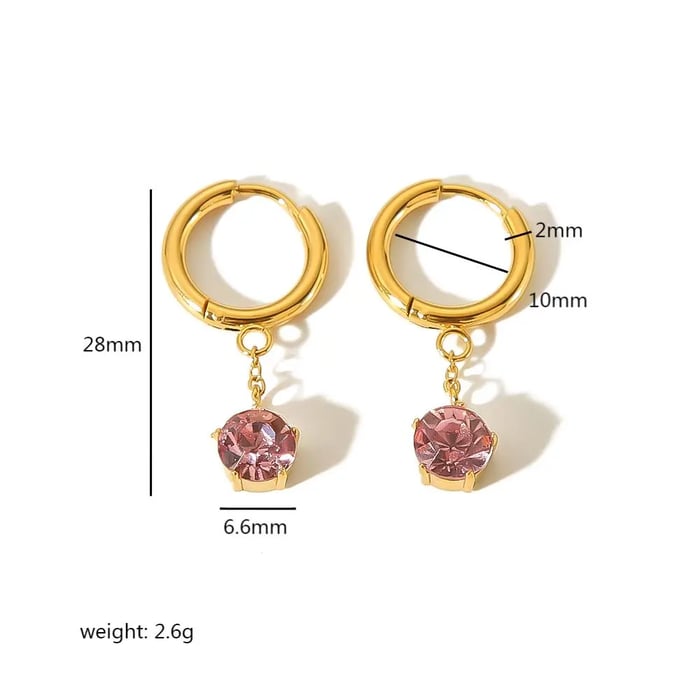 1 pair of simple and stylish  gold-plated stainless steel round diamond claw setting pendant earrings for women's jewelry for daily wear Picture2