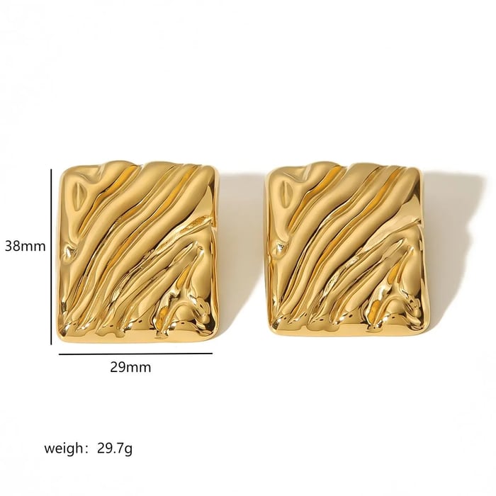 1 pair of classic simple  gold plated stainless steel wavy rectangle earrings for women jewelry daily wear Picture2